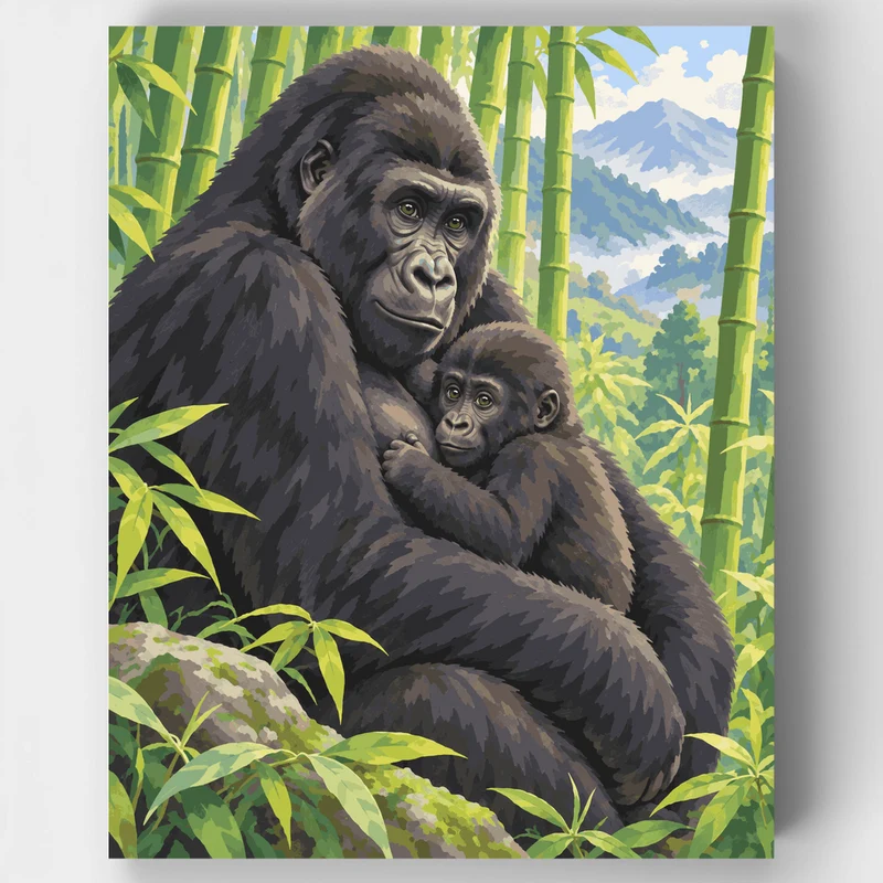 Mother Gorilla and Baby - Paint by Numbers Kit