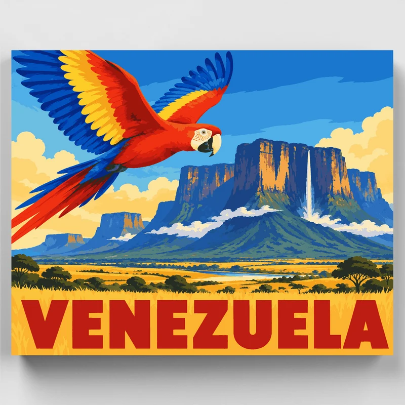 Scarlet Macaw Over the Tepuis - Paint by Numbers Kit