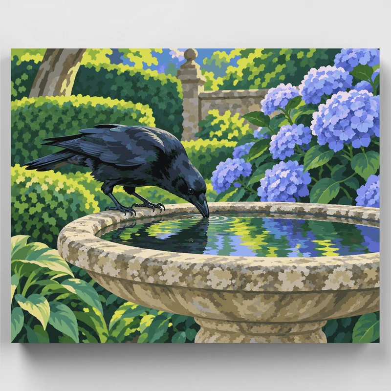 Crow at the Birdbath - Paint by Numbers Kit